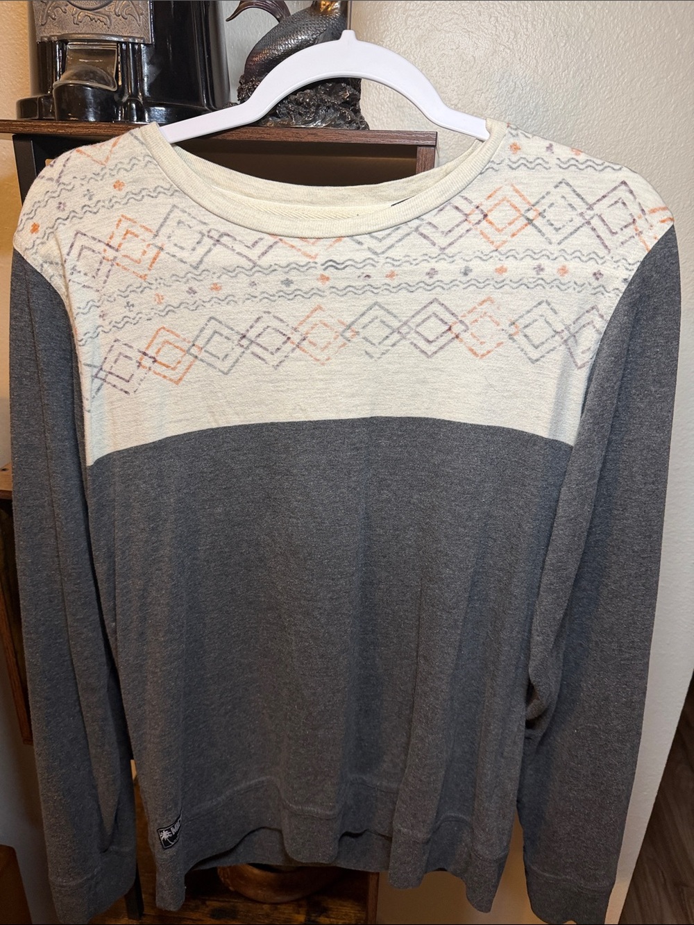 Micros Gray Crewneck Sweater with Ivory Yoke and Orange Accent